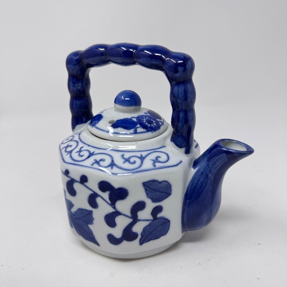 Blue and White Porcelain Teapot Floral Vine Design China Decorative Small